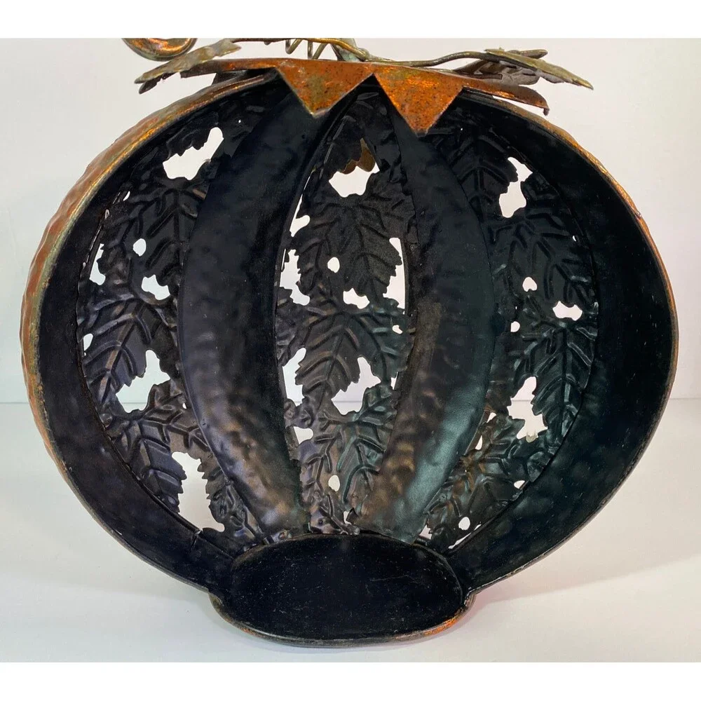 Transpac Rustic Metal Pumpkin Votive / Tea Light Candle Holder. Fall / Halloween